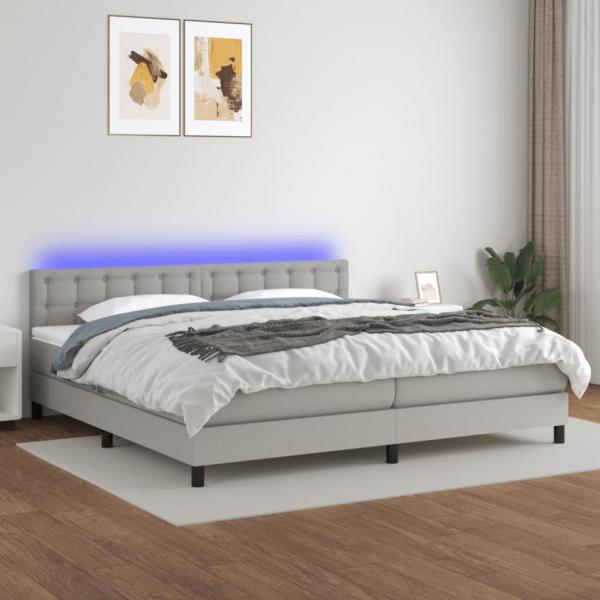 ARDEBO.de - Boxspringbett mit Matratze & LED Hellgrau 200x200 cm Stoff