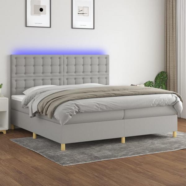 ARDEBO.de - Boxspringbett mit Matratze & LED Hellgrau 200x200 cm Stoff