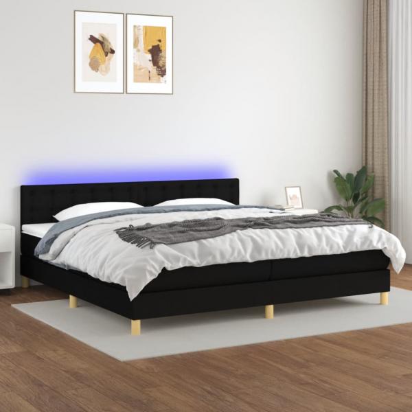 ARDEBO.de - Boxspringbett mit Matratze & LED Schwarz 200x200 cm Stoff