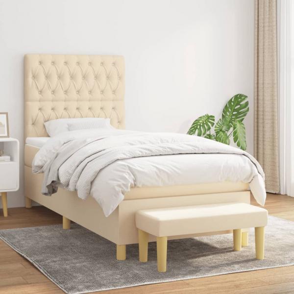 ARDEBO.de - Boxspringbett mit Matratze Creme 90x190 cm Stoff