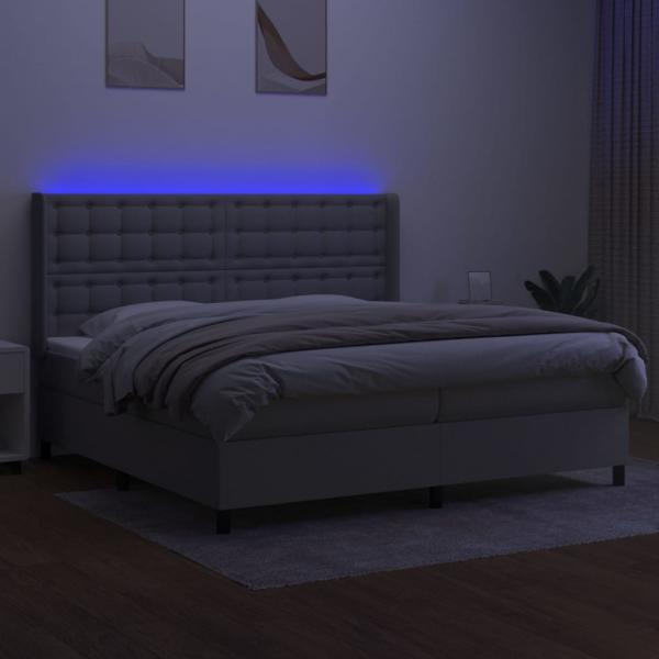 Boxspringbett mit Matratze & LED Hellgrau 200x200 cm Stoff