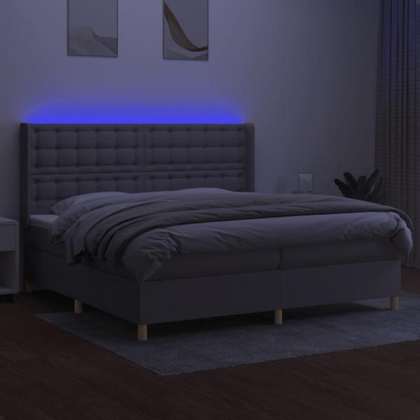 Boxspringbett mit Matratze & LED Hellgrau 200x200 cm Stoff 