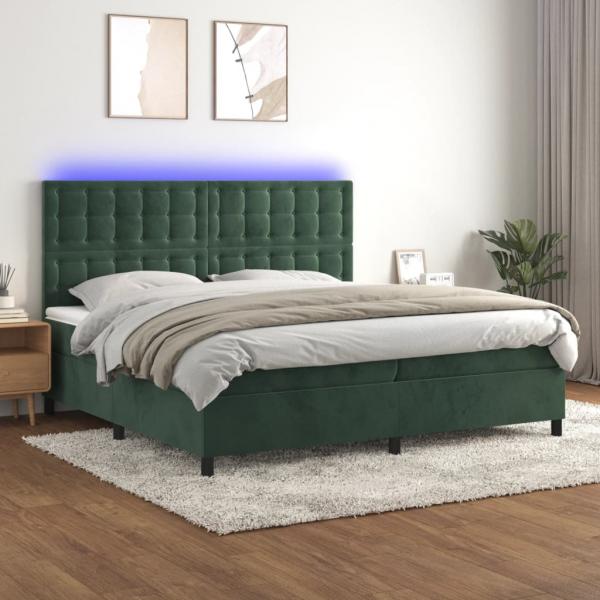 ARDEBO.de - Boxspringbett mit Matratze & LED Dunkelgrün 200x200 cm Samt