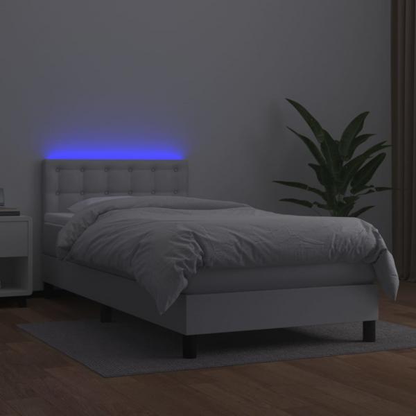 Boxspringbett mit Matratze & LED Weiß 100x200 cm Kunstleder