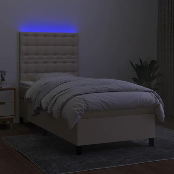 Boxspringbett mit Matratze & LED Creme 100x200 cm Stoff