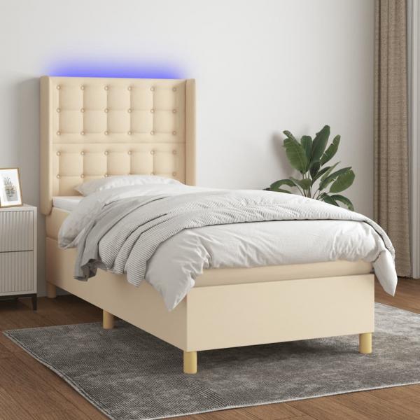 ARDEBO.de - Boxspringbett mit Matratze & LED Creme 100x200 cm Stoff