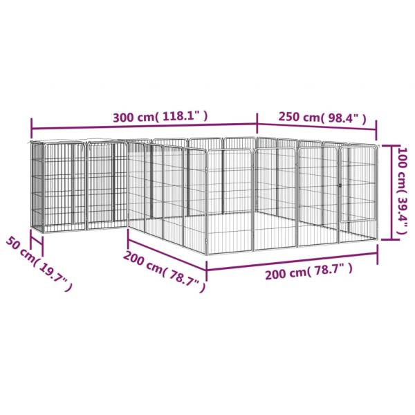 22-tlg. Hundelaufstall Schwarz 50x100cm Stahl Pulverbeschichtet