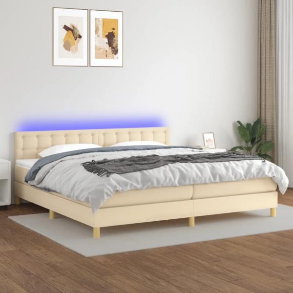 ARDEBO.de - Boxspringbett mit Matratze & LED Creme 200x200 cm Stoff