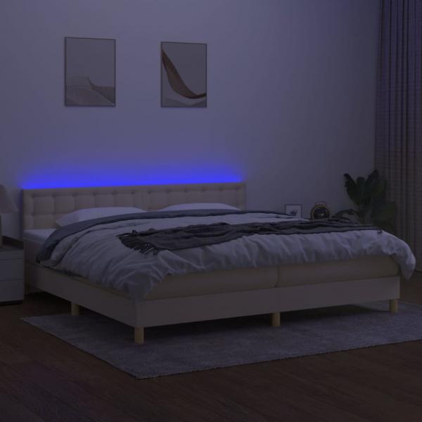 Boxspringbett mit Matratze & LED Creme 200x200 cm Stoff