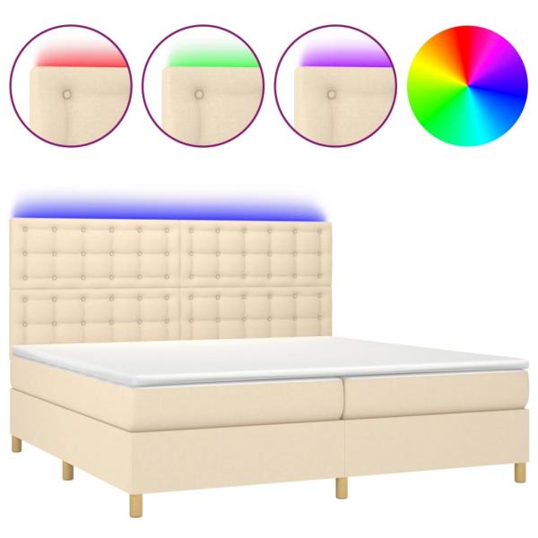 Boxspringbett mit Matratze & LED Creme 200x200 cm Stoff