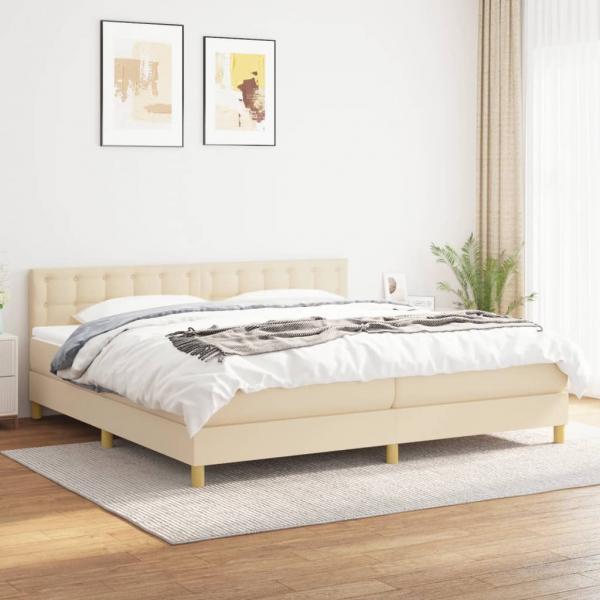 ARDEBO.de - Boxspringbett mit Matratze Creme 200x200 cm Stoff