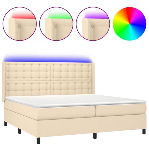 Boxspringbett mit Matratze & LED Creme 200x200 cm Stoff