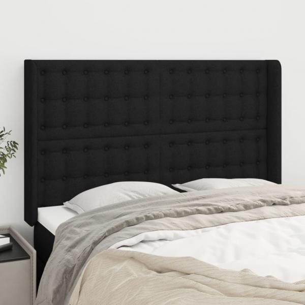 ARDEBO.de - Kopfteil mit Ohren Schwarz 147x16x118/128 cm Stoff