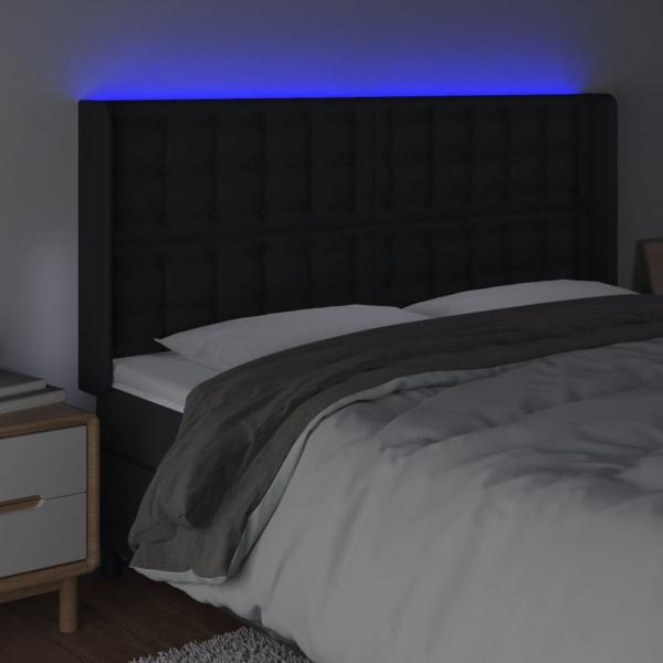 LED Kopfteil Schwarz 163x16x118/128 cm Kunstleder