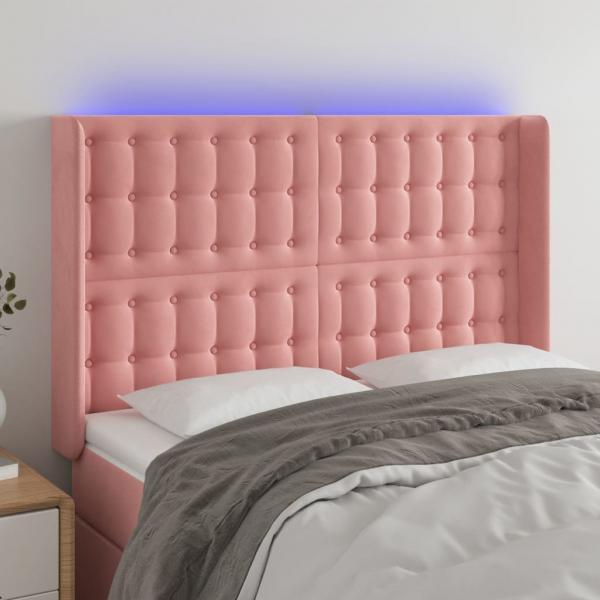 ARDEBO.de - LED Kopfteil Rosa 147x16x118/128 cm Samt