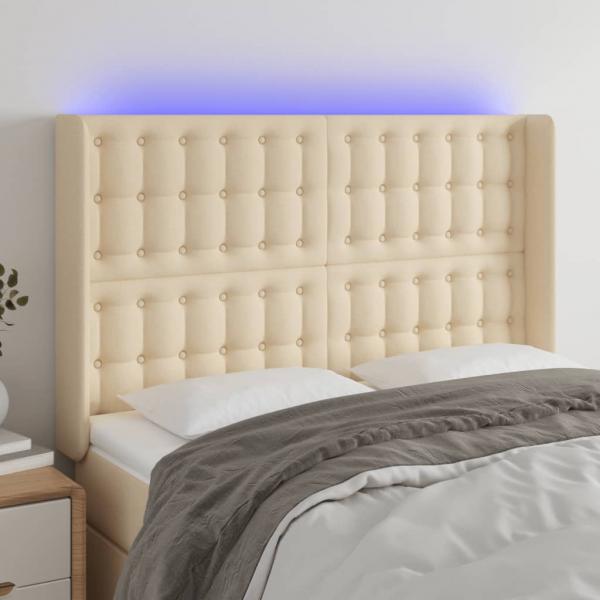 ARDEBO.de - LED Kopfteil Creme 147x16x118/128 cm Stoff