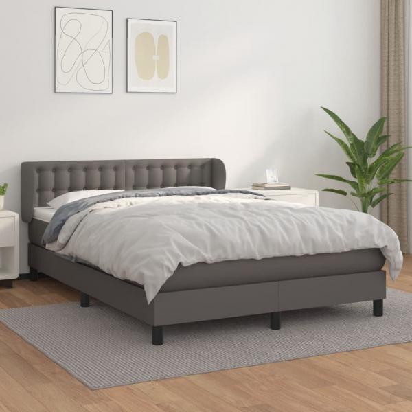 ARDEBO.de - Boxspringbett mit Matratze Grau 140x190 cm Kunstleder