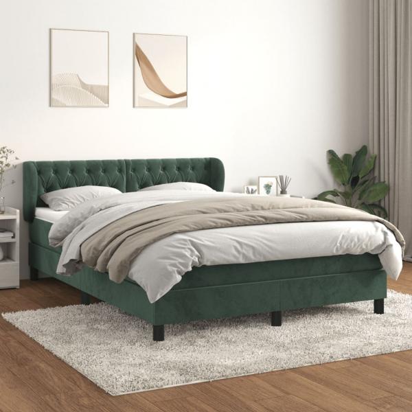 ARDEBO.de - Boxspringbett mit Matratze Dunkelgrün 140x200 cm Samt