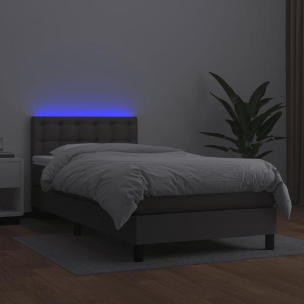 Boxspringbett mit Matratze & LED Grau 90x200 cm Kunstleder