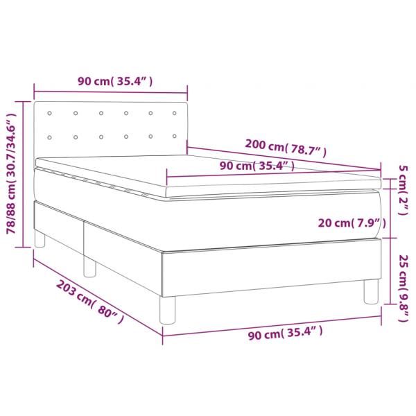 Boxspringbett mit Matratze & LED Grau 90x200 cm Kunstleder