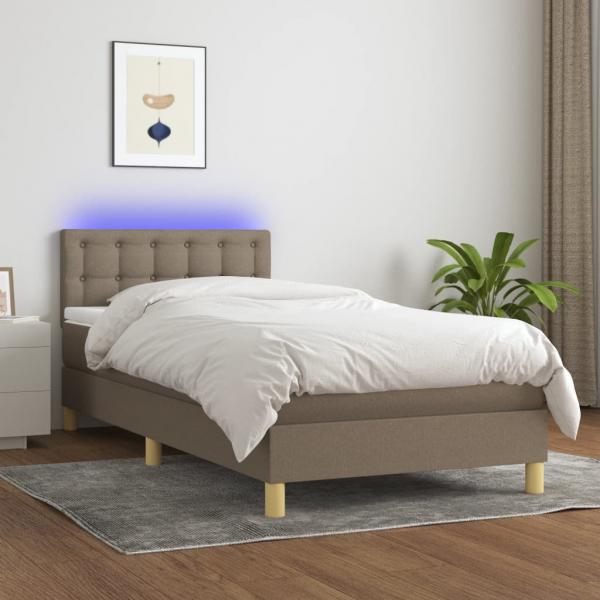 ARDEBO.de - Boxspringbett mit Matratze & LED Taupe 90x200 cm Stoff