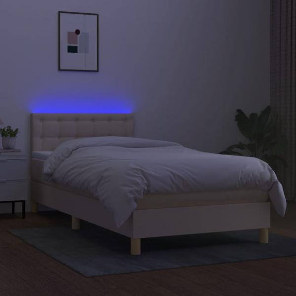 Boxspringbett mit Matratze & LED Creme 90x200 cm Stoff