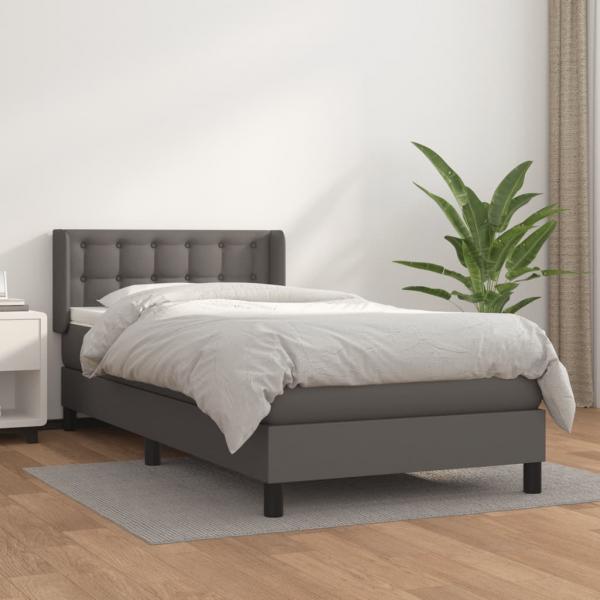 ARDEBO.de - Boxspringbett mit Matratze Grau 90x190 cm Kunstleder