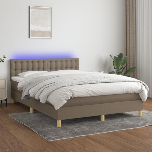 ARDEBO.de - Boxspringbett mit Matratze & LED Taupe 140x190 cm Stoff