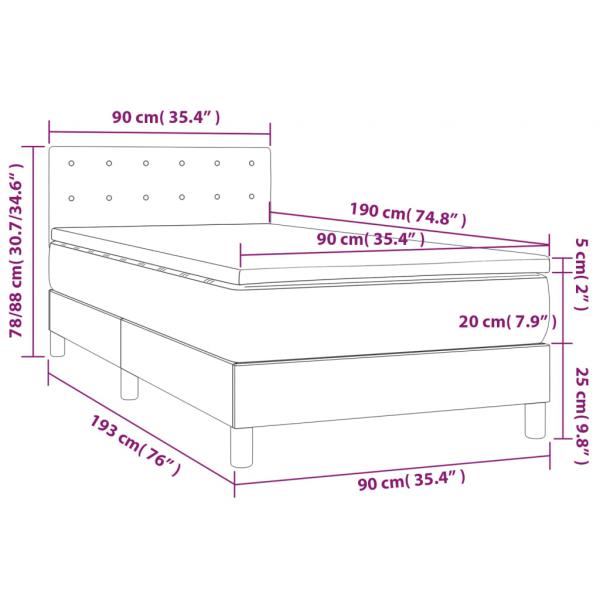 Boxspringbett mit Matratze & LED Grau 90x190 cm Kunstleder