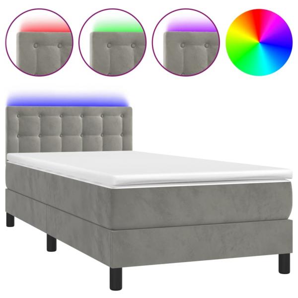 Boxspringbett mit Matratze & LED Hellgrau 80x200 cm Samt