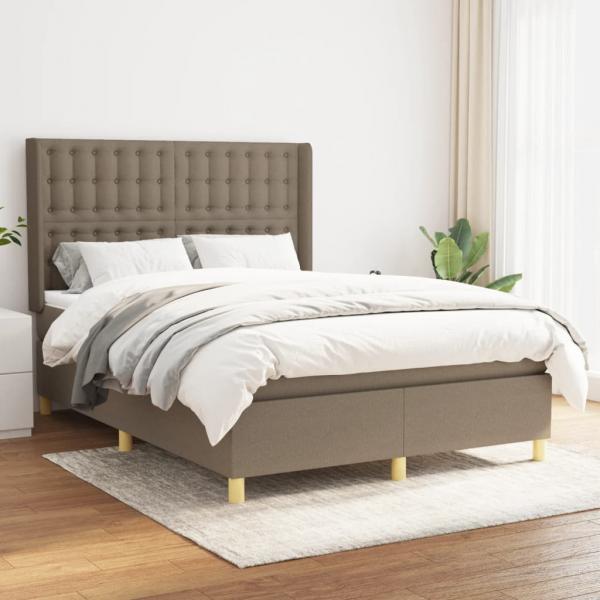 ARDEBO.de - Boxspringbett mit Matratze Taupe 140x200 cm Stoff