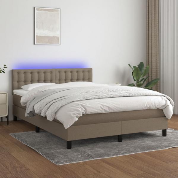 ARDEBO.de - Boxspringbett mit Matratze & LED Taupe 140x190 cm Stoff