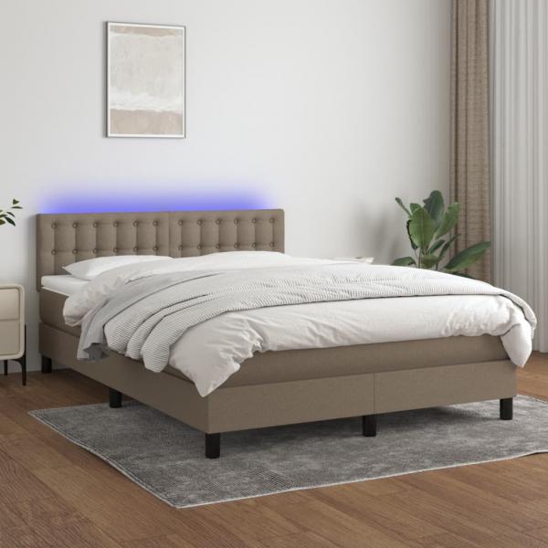 ARDEBO.de - Boxspringbett mit Matratze & LED Taupe 140x200 cm Stoff