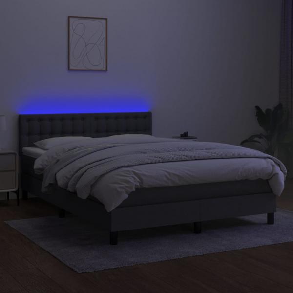 Boxspringbett mit Matratze & LED Dunkelgrau 140x200 cm Stoff