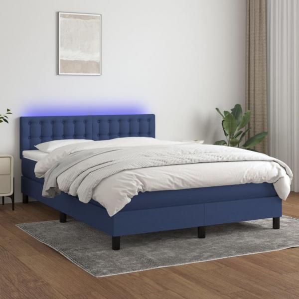 ARDEBO.de - Boxspringbett mit Matratze & LED Blau 140x190 cm Stoff