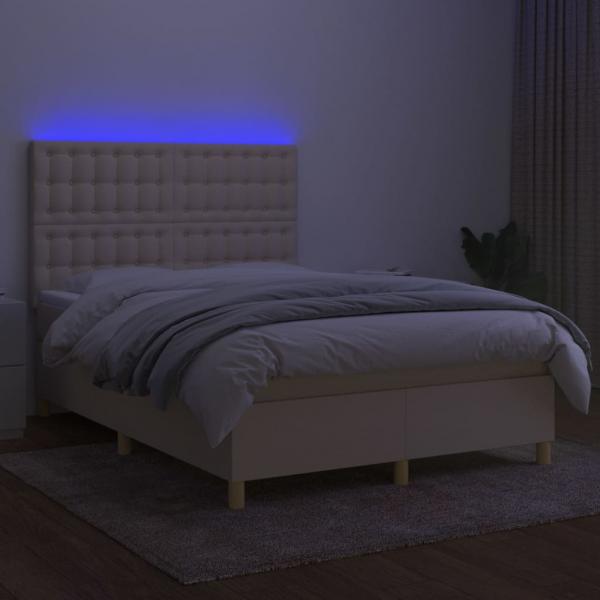 Boxspringbett mit Matratze & LED Creme 140x190 cm Stoff