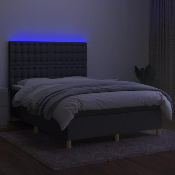 Boxspringbett mit Matratze & LED Dunkelgrau 140x200 cm Stoff