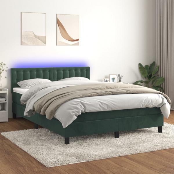 ARDEBO.de - Boxspringbett mit Matratze & LED Dunkelgrün 140x200 cm Samt