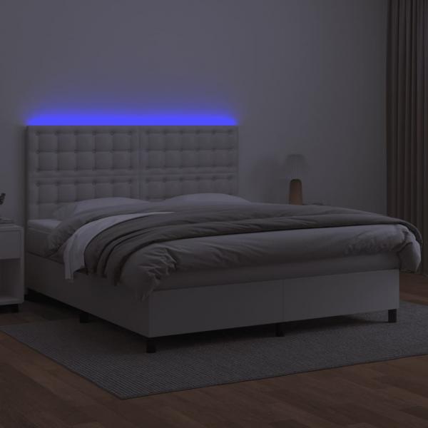 Boxspringbett mit Matratze & LED Weiß 160x200 cm Kunstleder