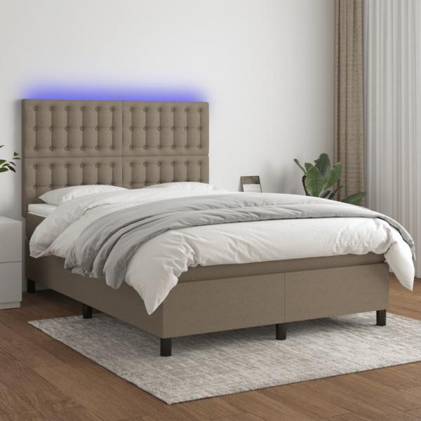 ARDEBO.de - Boxspringbett mit Matratze & LED Taupe 140x200 cm Stoff