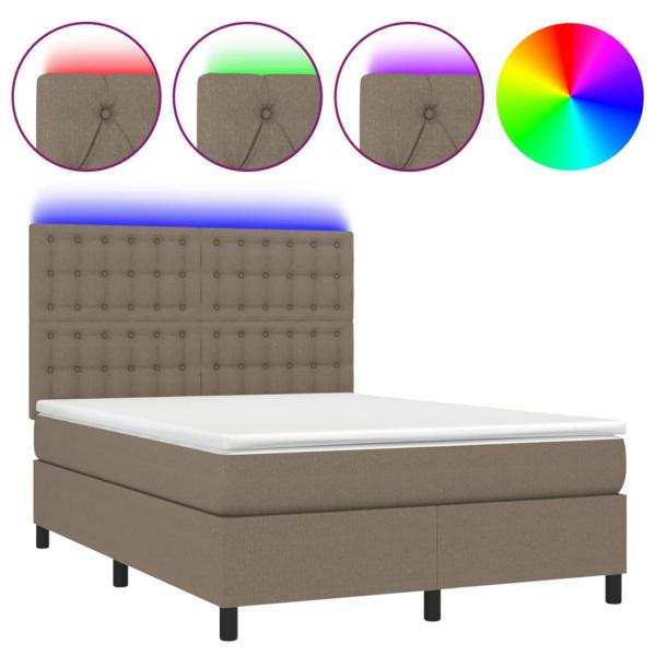 Boxspringbett mit Matratze & LED Taupe 140x200 cm Stoff