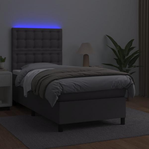 Boxspringbett mit Matratze & LED Grau 80x200 cm Kunstleder