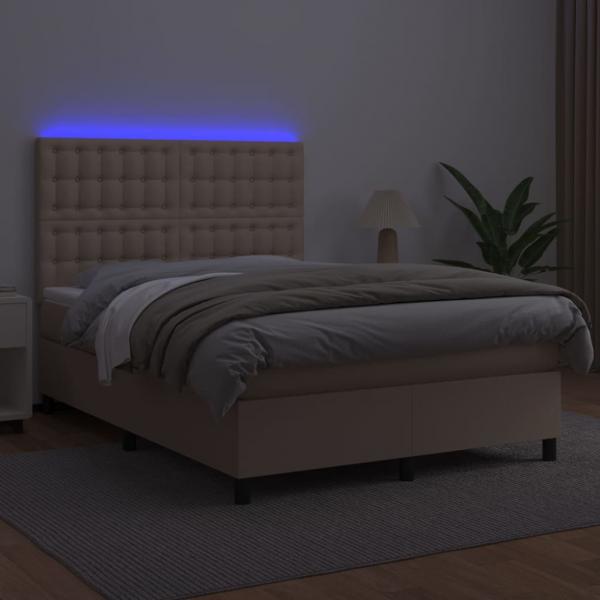 Boxspringbett mit Matratze & LED Cappuccino-Braun 140x200cm