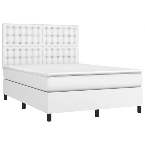 Boxspringbett mit Matratze & LED Weiß 140x190 cm Kunstleder