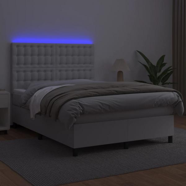 Boxspringbett mit Matratze & LED Weiß 140x190 cm Kunstleder