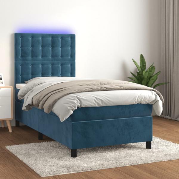 ARDEBO.de - Boxspringbett mit Matratze & LED Dunkelblau 80x200 cm Samt