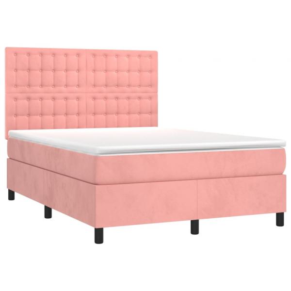 Boxspringbett mit Matratze & LED Rosa 140x190 cm Samt