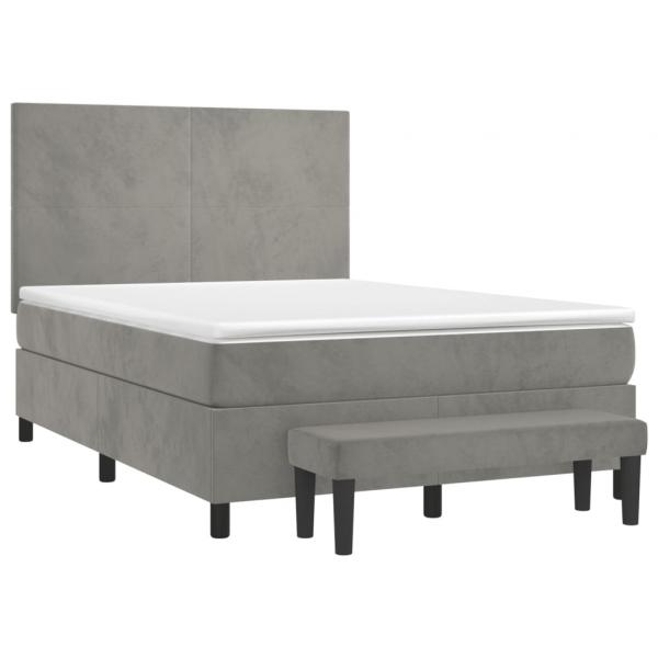 Boxspringbett mit Matratze Hellgrau 140x190 cm Samt