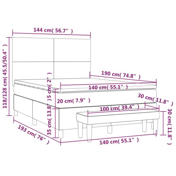 Boxspringbett mit Matratze Hellgrau 140x190 cm Samt