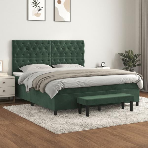 ARDEBO.de - Boxspringbett mit Matratze Dunkelgrün 160x200 cm Samt